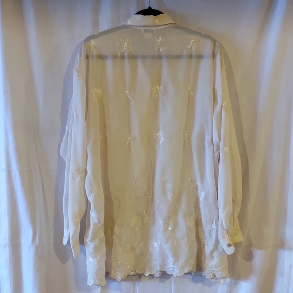 HW New York Women's Cream Sheer Dressy Button Down Blouse Size L - Picture 7 of 12